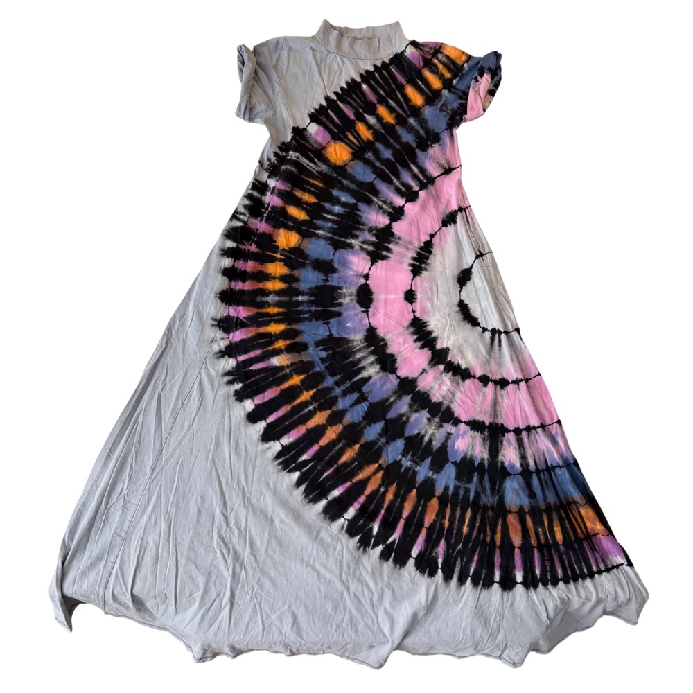 Garrabert Bette Reese Tie Dye Mock Neck Maxi Dress 70s Boho Festival - Picture 5 of 6
